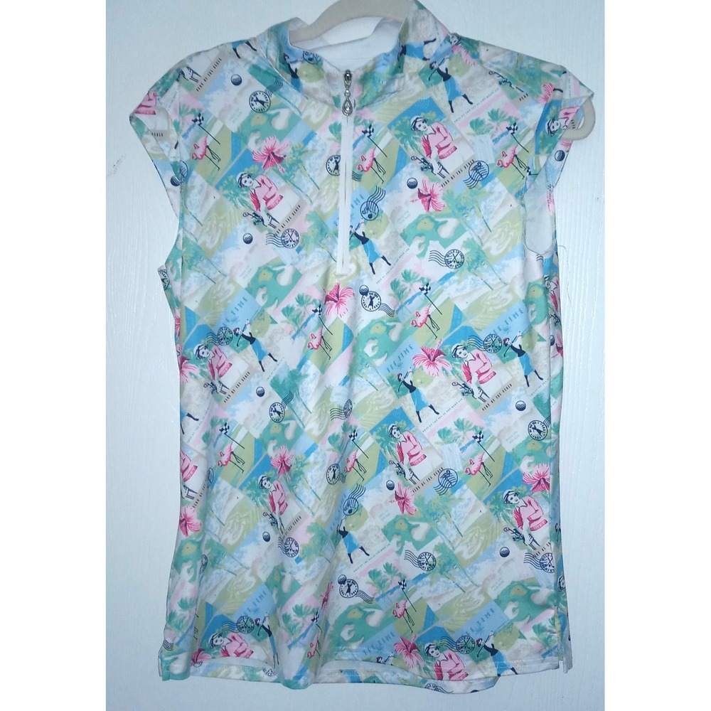 San Soleil Women's Large Golf print Shirt 1/4 zip Performance Athleisure UPF 50